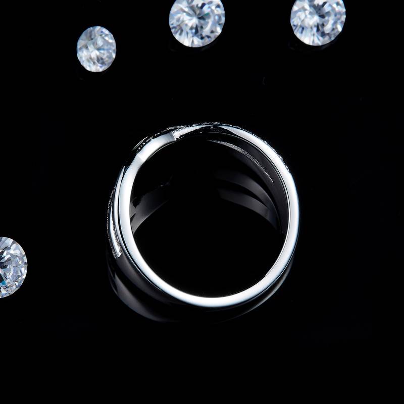 扭臂满钻排戒S925银镀白金定制选款Moissanite0.28ct