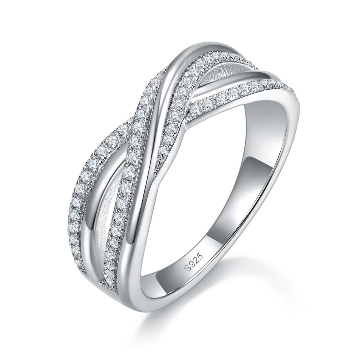 Twisted arm full diamond row ring S925 silver plated platinum customized option Moissanite 0.28ct
