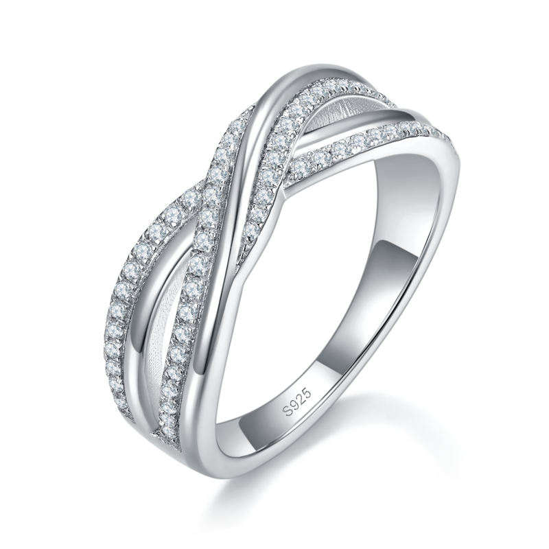 扭臂满钻排戒S925银镀白金定制选款Moissanite0.28ct