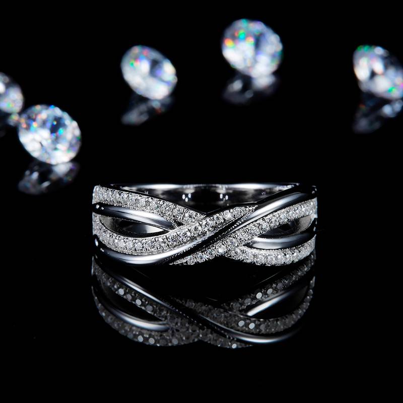 扭臂满钻排戒S925银镀白金定制选款Moissanite0.28ct