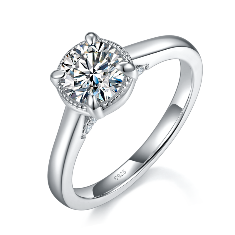 光臂四爪Women's RingS925银镀白金定制选款主石Moissanite1.0ct/副石高碳钻