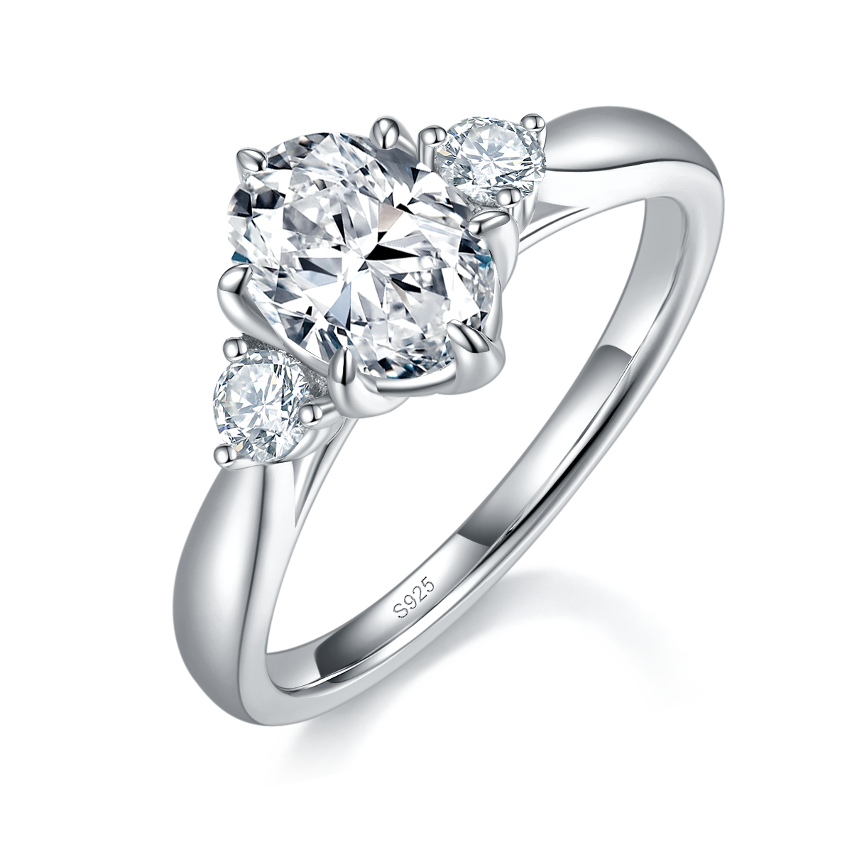 Three Stone Oval Women's Ring S925 Silver Plated Platinum Customized Selection Main Side Stone Moissanite 1.5ct