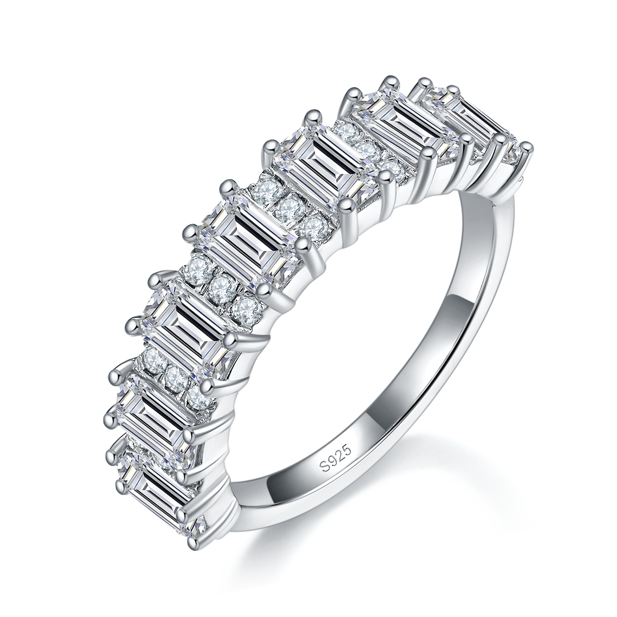 Emerald Cutting Ring Women's Ring S925 Silver Plated Platinum Customized Selection Side Stone Moissanite 3.74ct