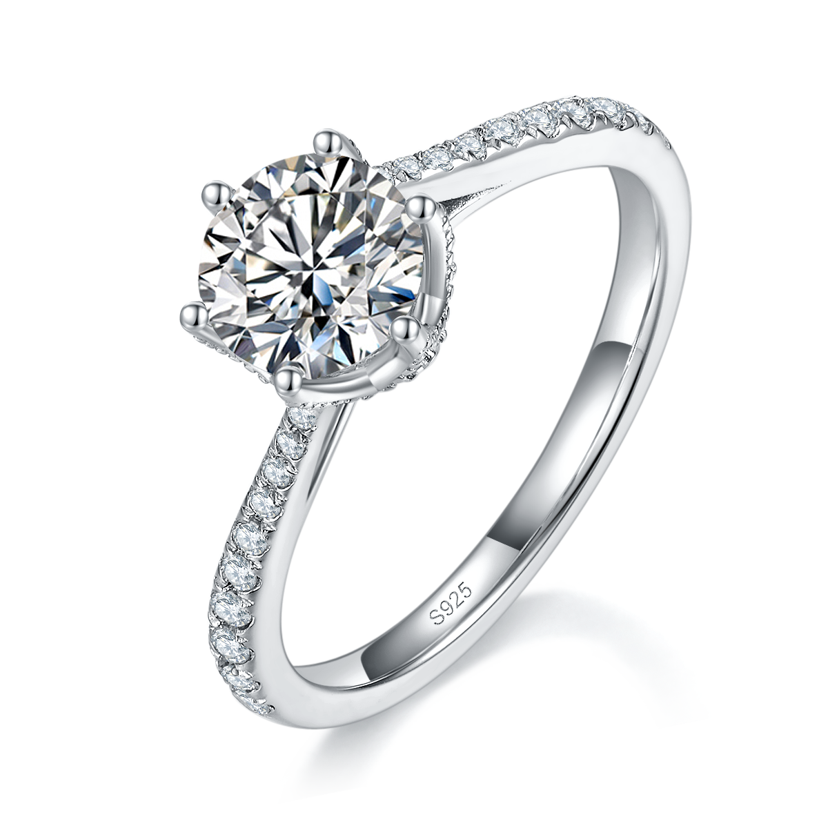 Micro inlaid twisted arm six claw women's ring S925 silver plated platinum custom selection main stone Moissanite 1.0ct/Side Stone Cubic Zirconia