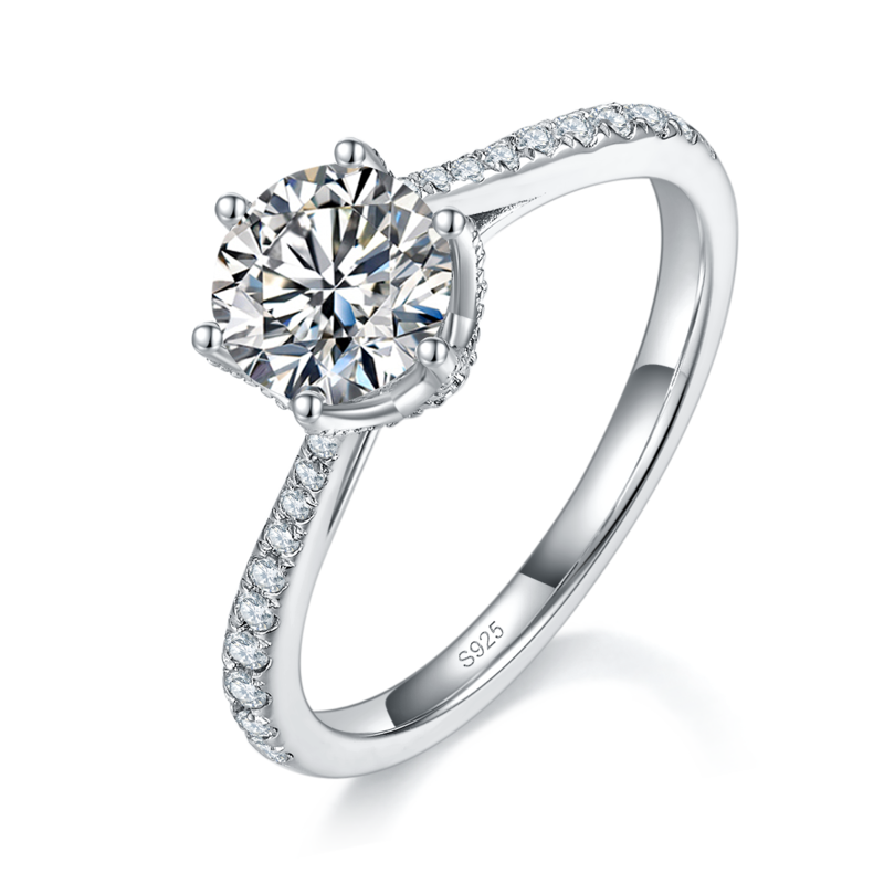 微镶扭臂六爪Women's RingS925银镀白金定制选款主石Moissanite1.0ct/副石高碳钻