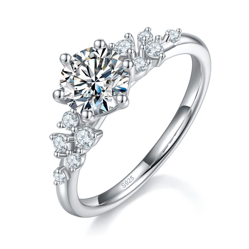 微镶六爪女戒S925银镀白金定制选款主石莫桑钻1.0ct/副石高碳钻