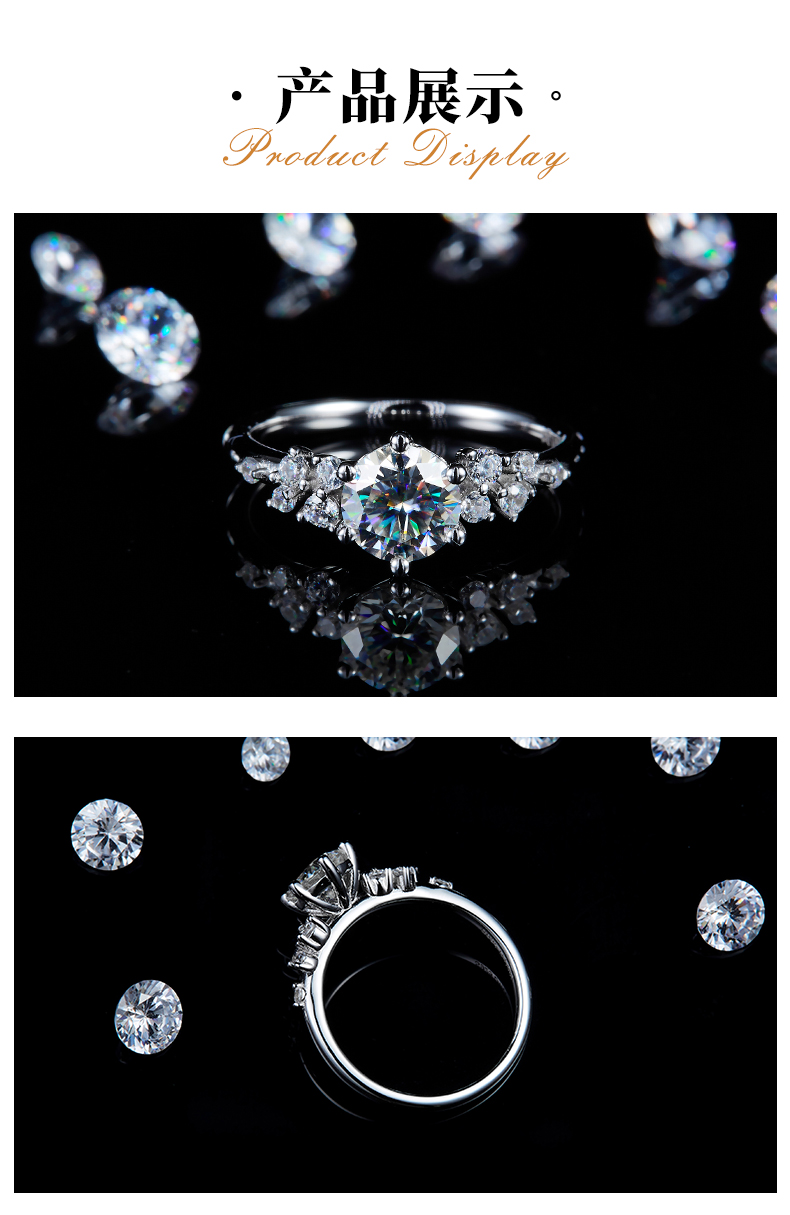 微镶六爪女戒S925银镀白金定制选款主石莫桑钻1.0ct/副石高碳钻 - 3