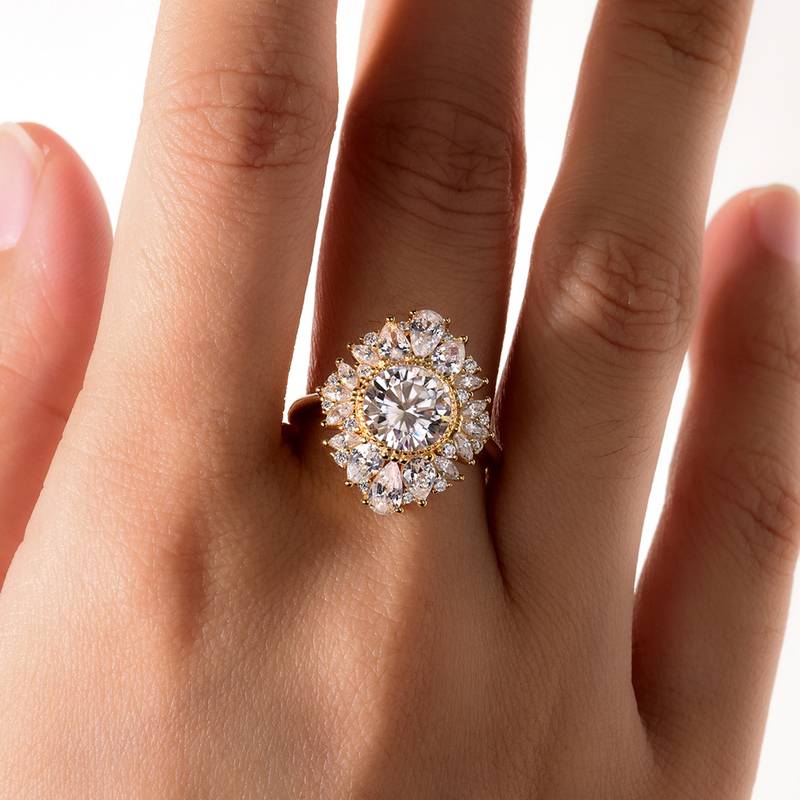 MR0187款S25银镀18K黄金圆形Moissanite豪华Women's Ring主石2.0ct/8.0mm