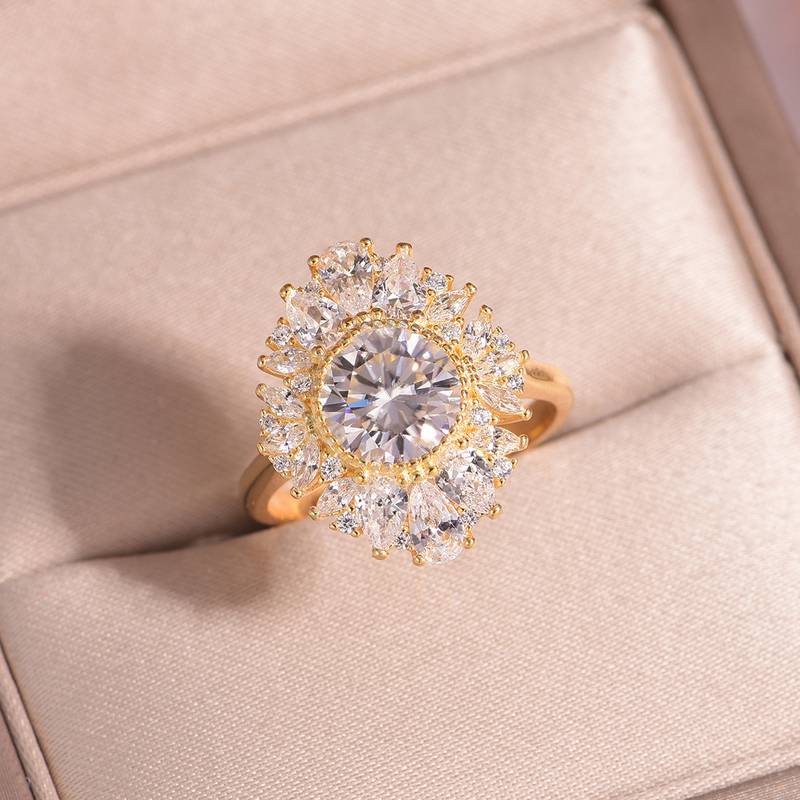 MR0187款S25银镀18K黄金圆形Moissanite豪华Women's Ring主石2.0ct/8.0mm
