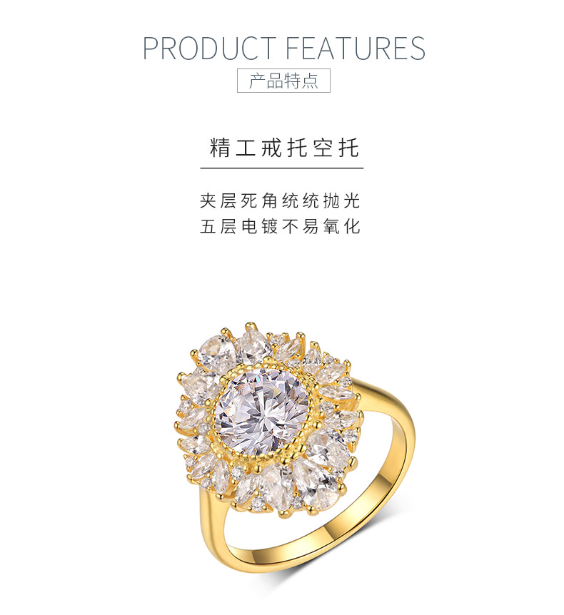 MR0187款S25银镀18K黄金圆形莫桑钻豪华女戒主石2.0ct/8.0mm - 5
