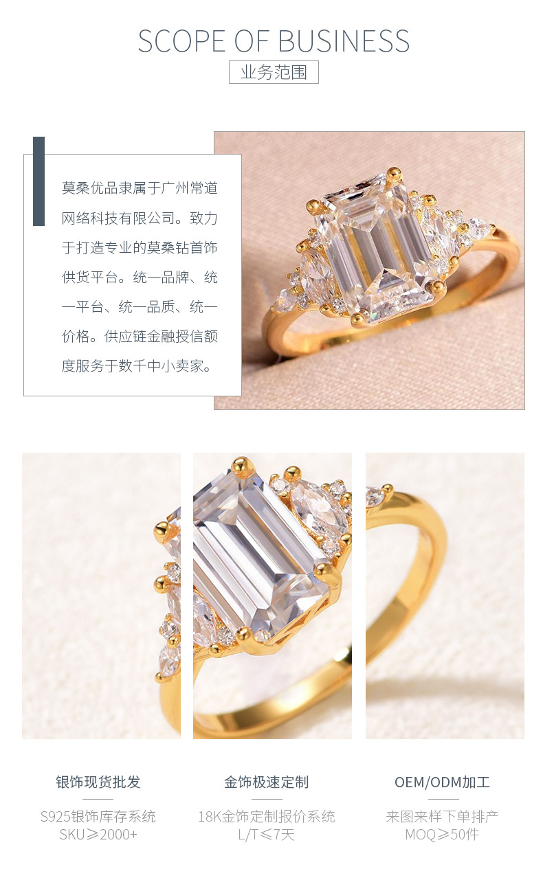 MR0180款S25银镀18K黄金祖母绿切割莫桑钻轻奢女戒主石3.0ct/10*7mm - 3