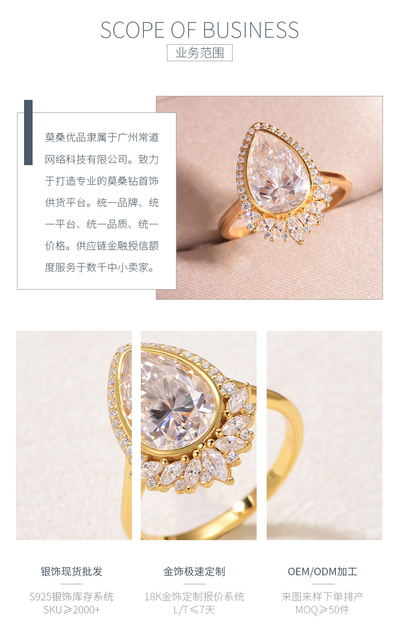 MR0179款S25银镀18K黄金水滴形莫桑钻豪华女戒主石4ct/8*12mm - 3