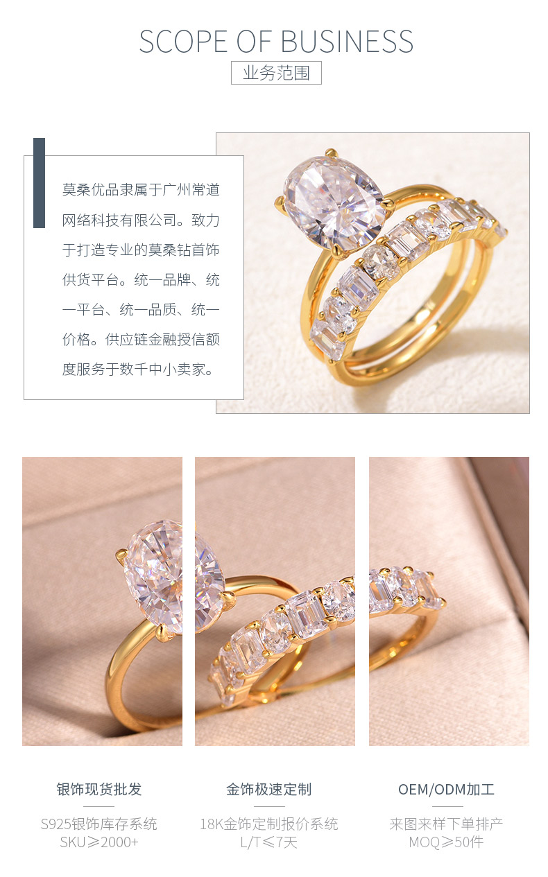 MR0165款S25银镀18K黄金蛋形莫桑钻豪华女套戒主石4.5ct/12*8mm - 3