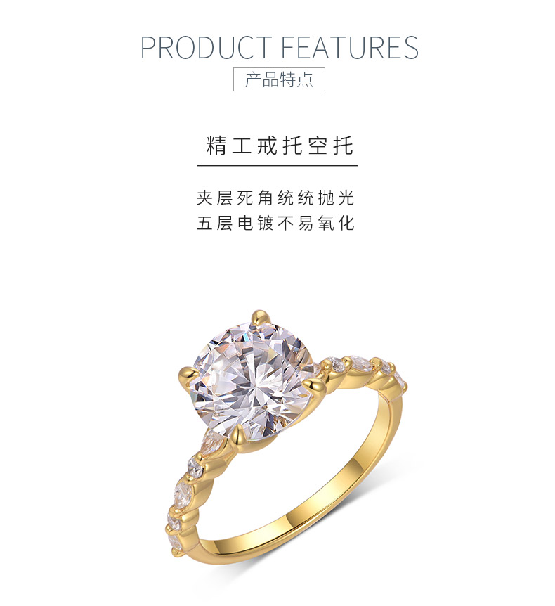 MR0158款S25银镀18K黄金圆形莫桑钻豪华花苞女戒主石3.0ct/9.0mm - 5