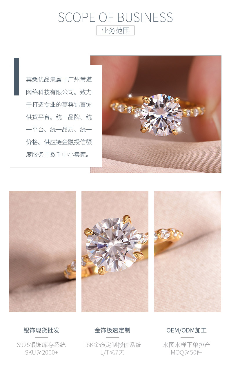 MR0158款S25银镀18K黄金圆形莫桑钻豪华花苞女戒主石3.0ct/9.0mm - 3