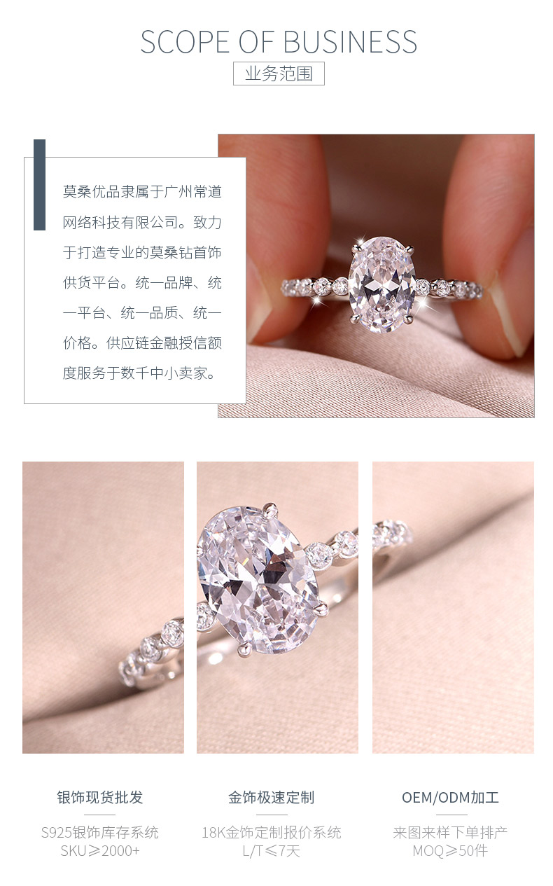 MR0157款S25银镀18K白金蛋形莫桑钻精致女戒主石2.5ct/10*7mm - 3
