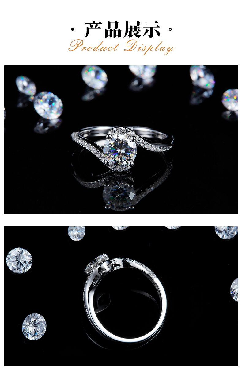 微镶扭臂四爪女戒S925银镀白金定制选款主石莫桑钻1.0ct/副石高碳钻 - 3