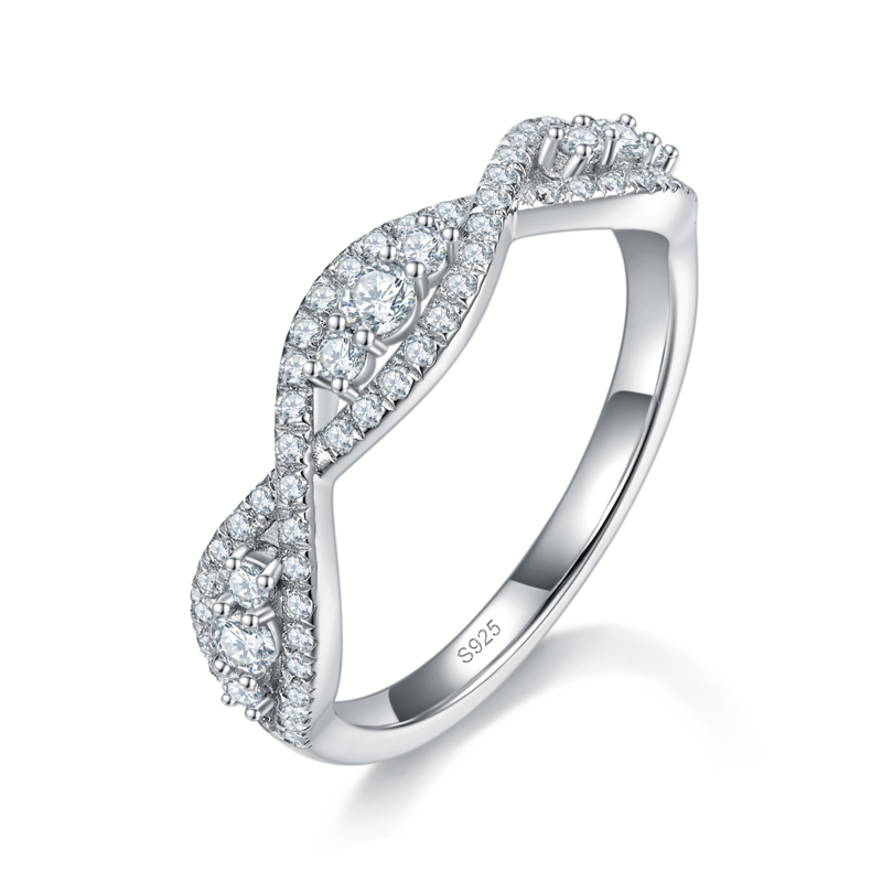 扭臂满钻排戒S925银镀白金定制选款Moissanite0.49ct