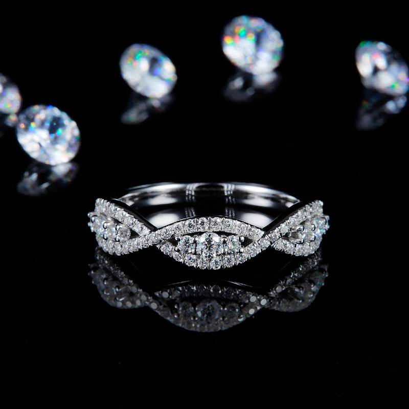 扭臂满钻排戒S925银镀白金定制选款Moissanite0.49ct