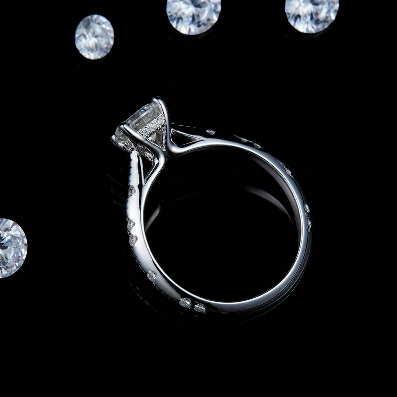 简约四爪Women's RingS925银镀白金定制选款主石Moissanite1.0ct/副石高碳钻