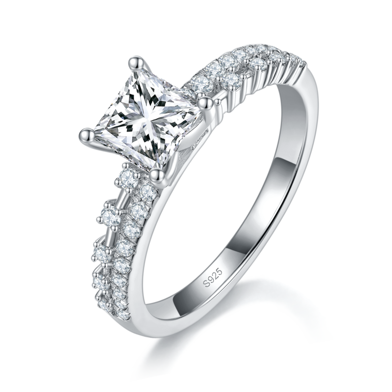 Affordable Luxury公主方Women's RingS925银镀白金定制选款主石Moissanite1.0ct/副石高碳钻