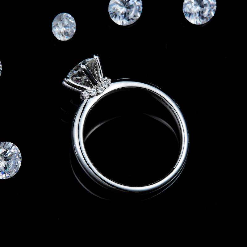 光臂六爪女戒S925银镀白金定制选款主石莫桑钻1.0ct/副石高碳钻