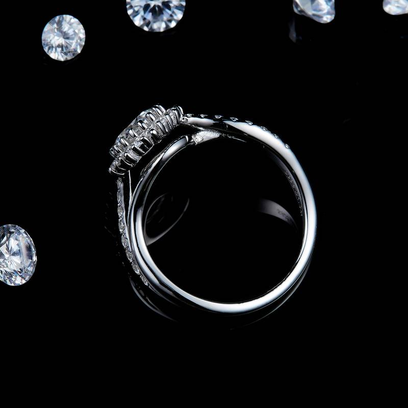扭臂微镶太阳花Women's RingS925银镀白金定制选款主石Moissanite1.0ct/副石高碳钻