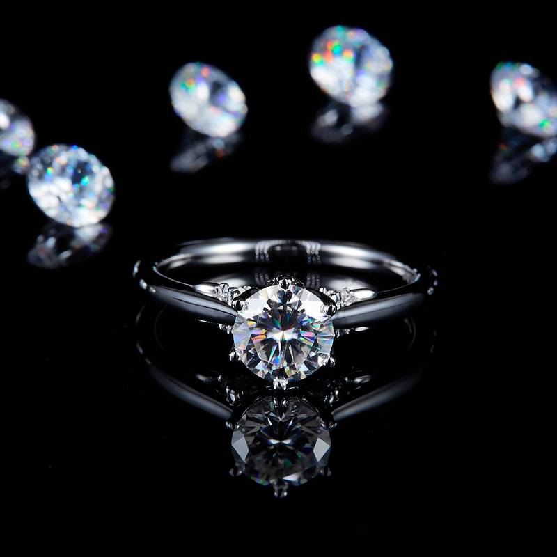 单头Women's RingS925银镀白金定制选款主石Moissanite1.0ct/副石高碳钻