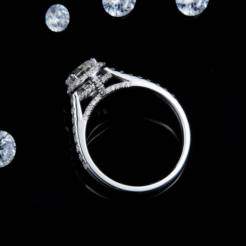 圆包Women's RingS925银镀白金定制选款主石Moissanite1.0ct/副石高碳钻