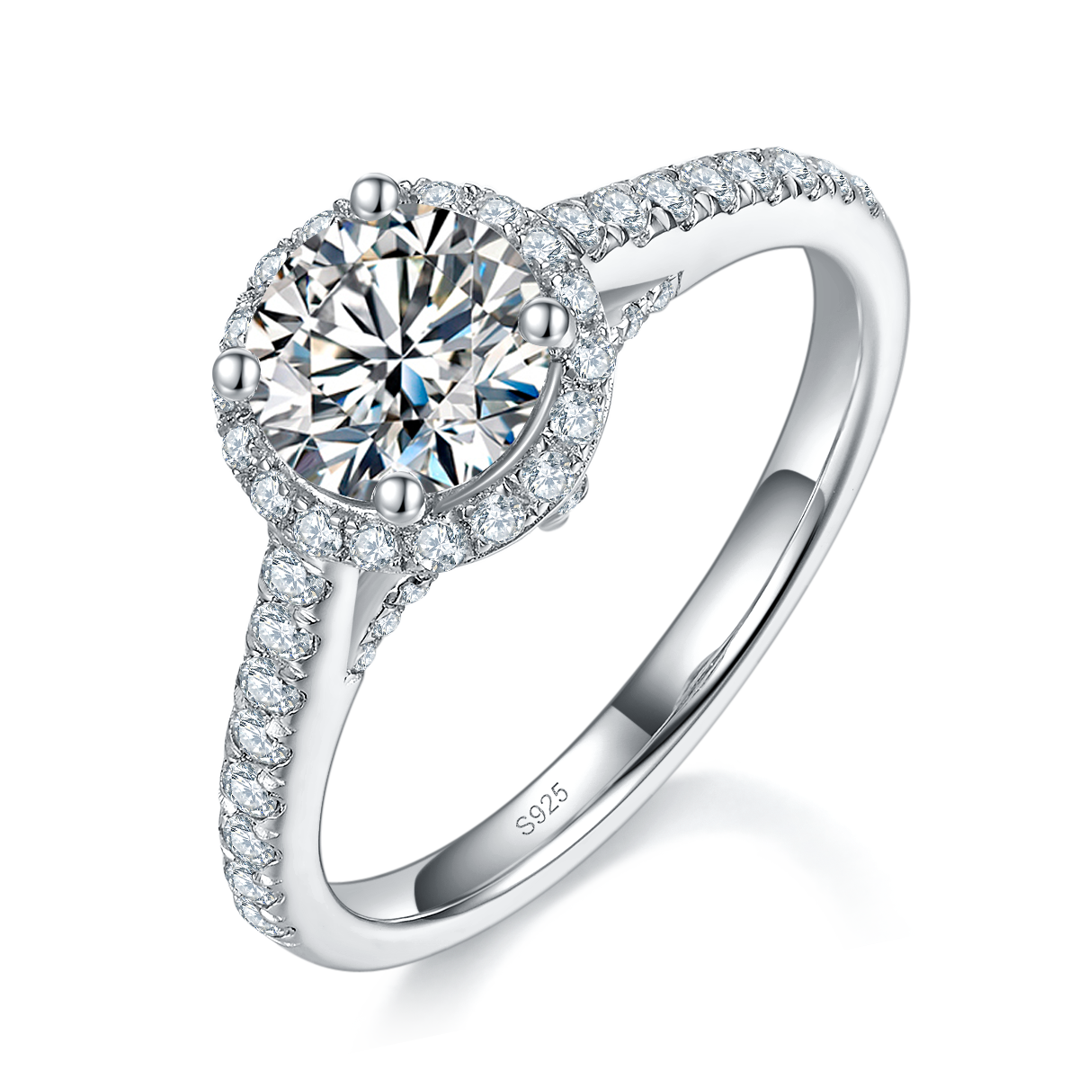 Round Bag Women's Ring S925 Silver Plated Platinum Customized Selection Main Stone Moissanite 1.0ct/Side Stone Cubic Zirconia