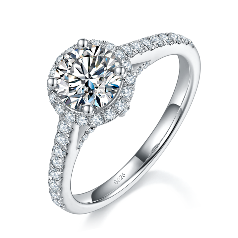 圆包Women's RingS925银镀白金定制选款主石Moissanite1.0ct/副石高碳钻
