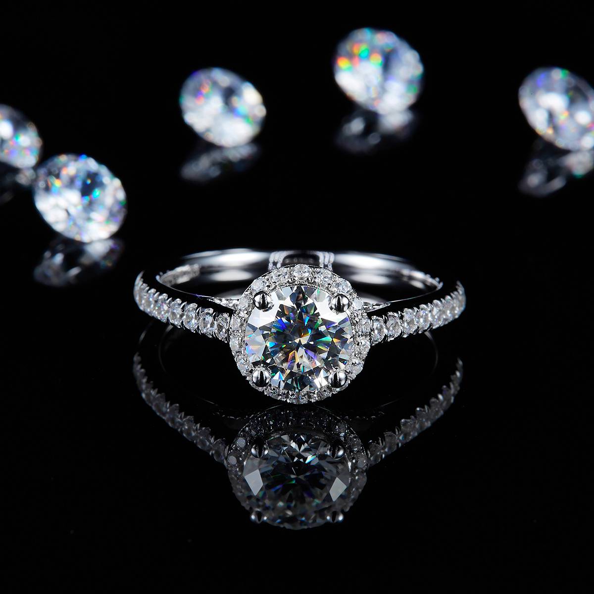 Round Bag Women's Ring S925 Silver Plated Platinum Customized Selection Main Stone Moissanite 1.0ct/Side Stone Cubic Zirconia