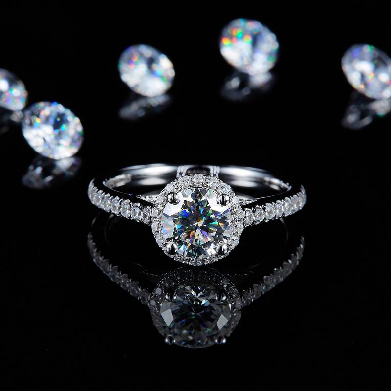 圆包Women's RingS925银镀白金定制选款主石Moissanite1.0ct/副石高碳钻