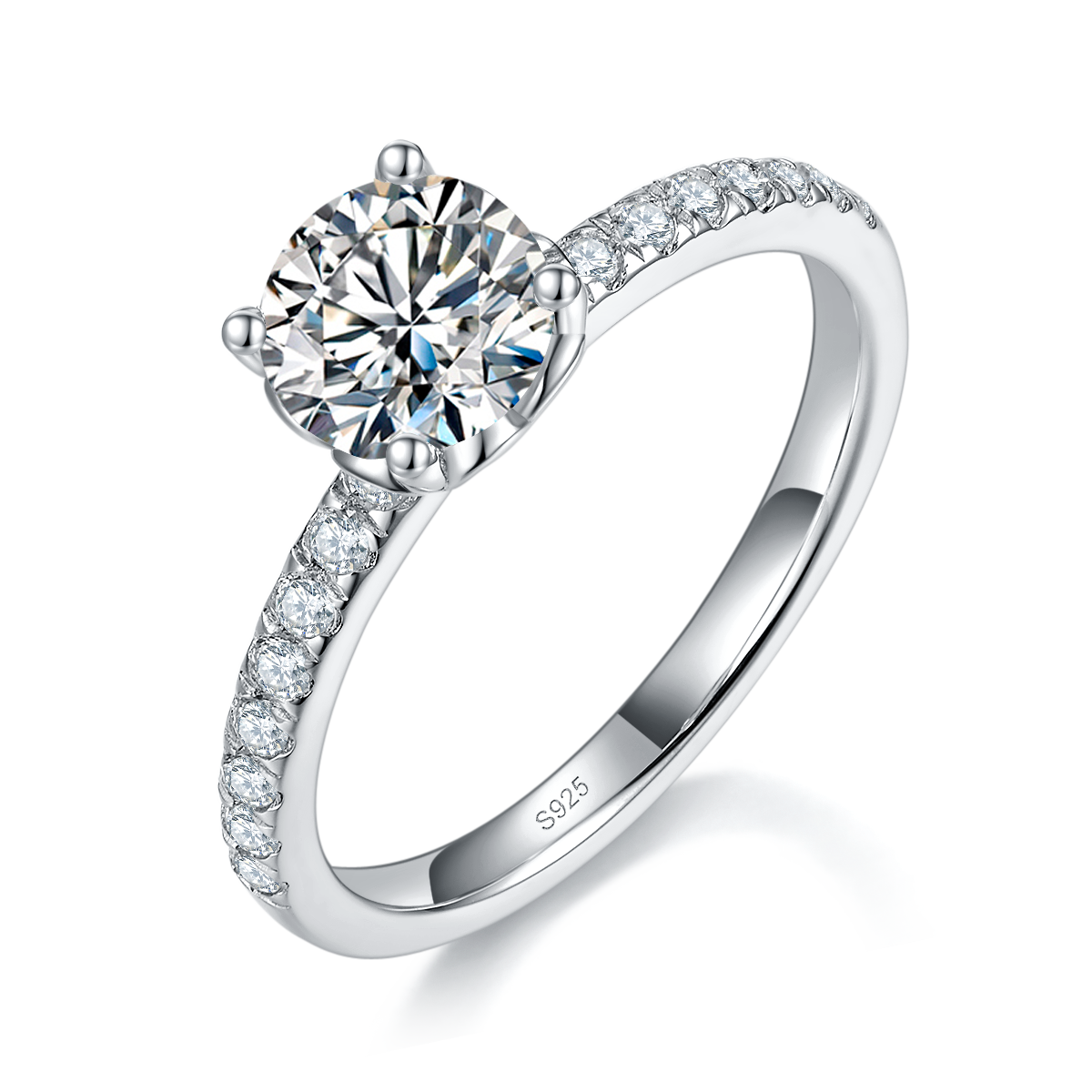 Micro Inlaid Four Claw Women's Ring S925 Silver Plated Platinum Customized Selection Main Stone Moissanite 1.0ct/Side Stone Cubic Zirconia