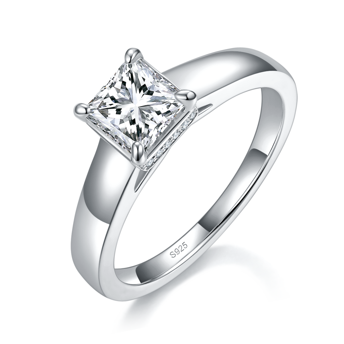 Fashion Square Diamond Women's Ring S925 Silver Plated Platinum Customized Selection Main Stone Moissanite 1.0ct/Side Stone Cubic Zirconia