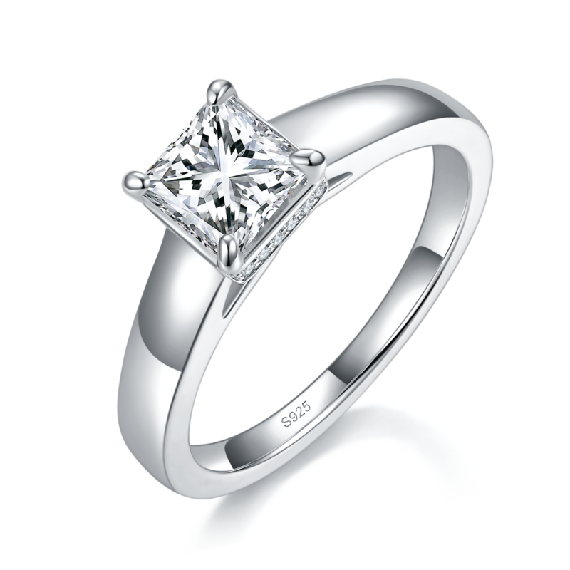 Fashion方钻Women's RingS925银镀白金定制选款主石Moissanite1.0ct/副石高碳钻