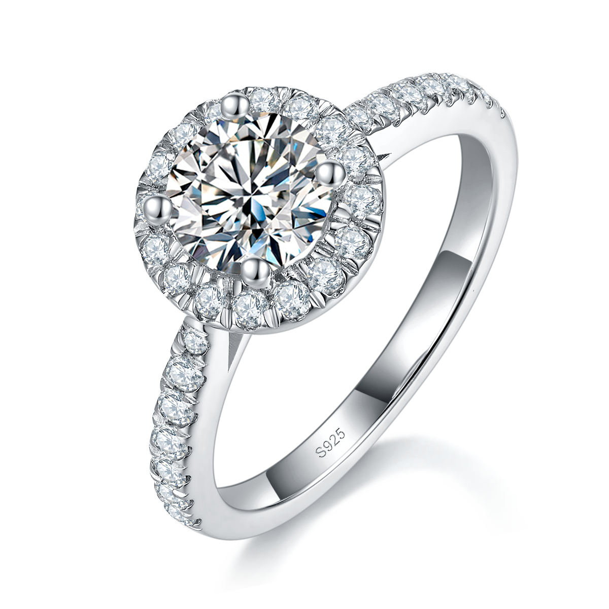 Micro Inlaid Round Bag Women's Ring S925 Silver Plated Platinum Customized Selection Main Stone Moissanite 1.0ct/Side Stone Cubic Zirconia