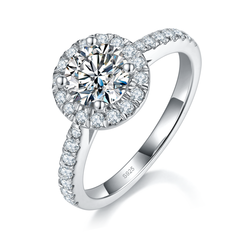 微镶圆包Women's RingS925银镀白金定制选款主石Moissanite1.0ct/副石高碳钻
