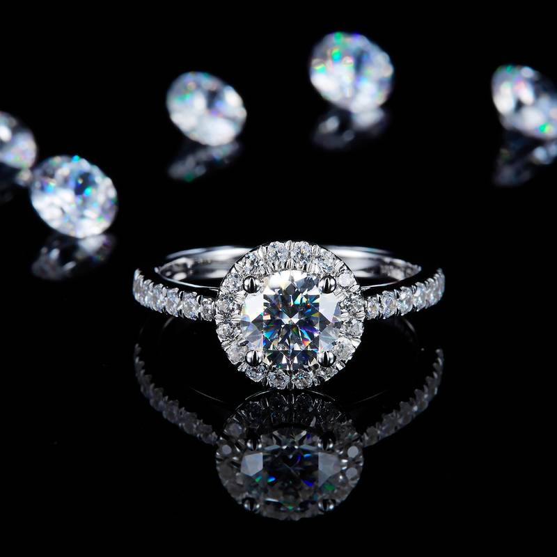微镶圆包Women's RingS925银镀白金定制选款主石Moissanite1.0ct/副石高碳钻