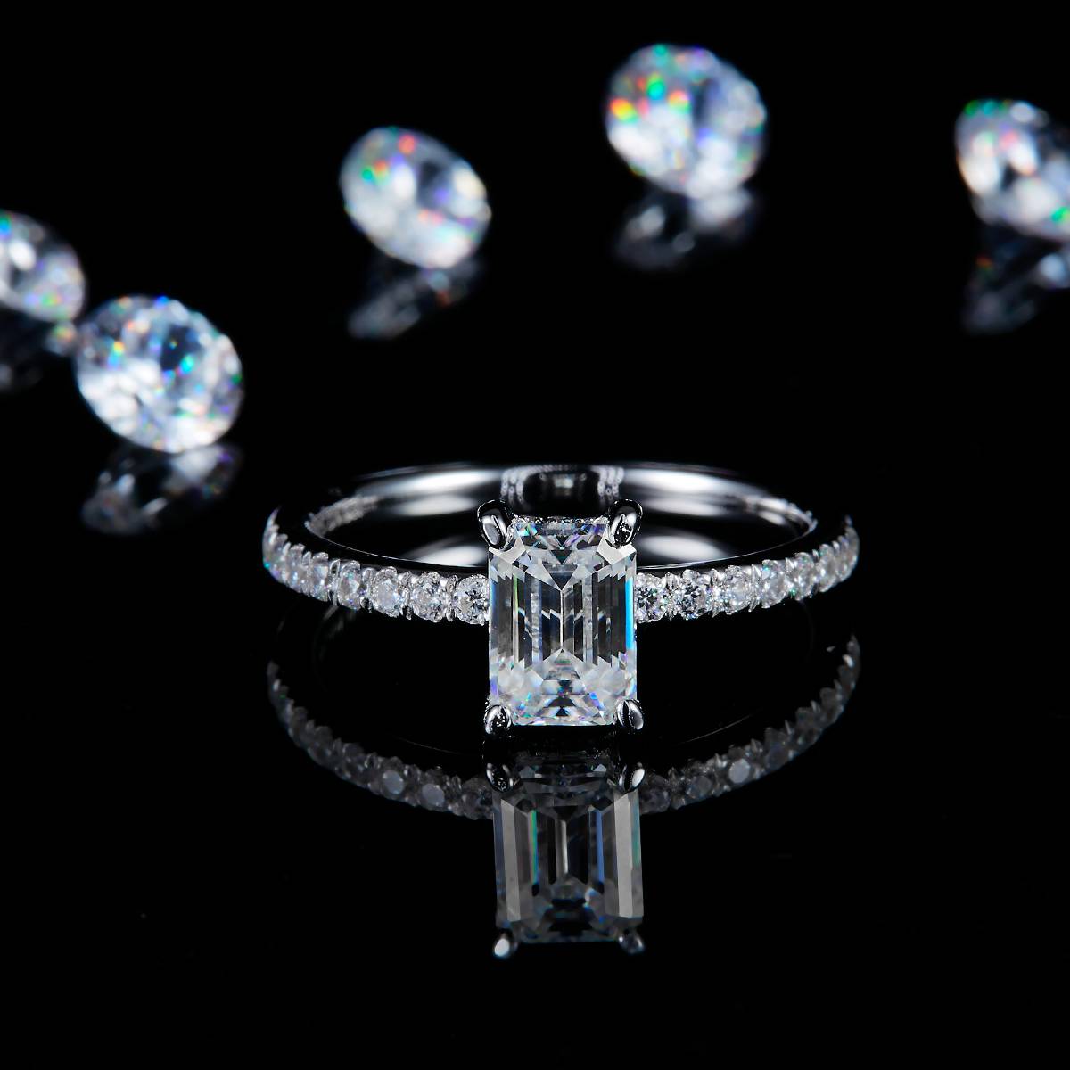 祖母切女戒S925银镀白金定制选款主石莫桑钻1.0ct/副石高碳钻