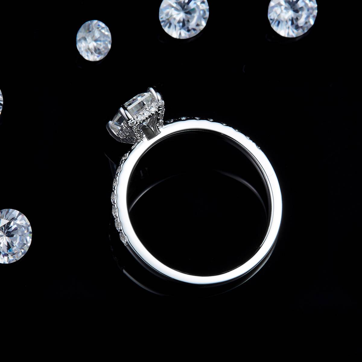 祖母切女戒S925银镀白金定制选款主石莫桑钻1.0ct/副石高碳钻