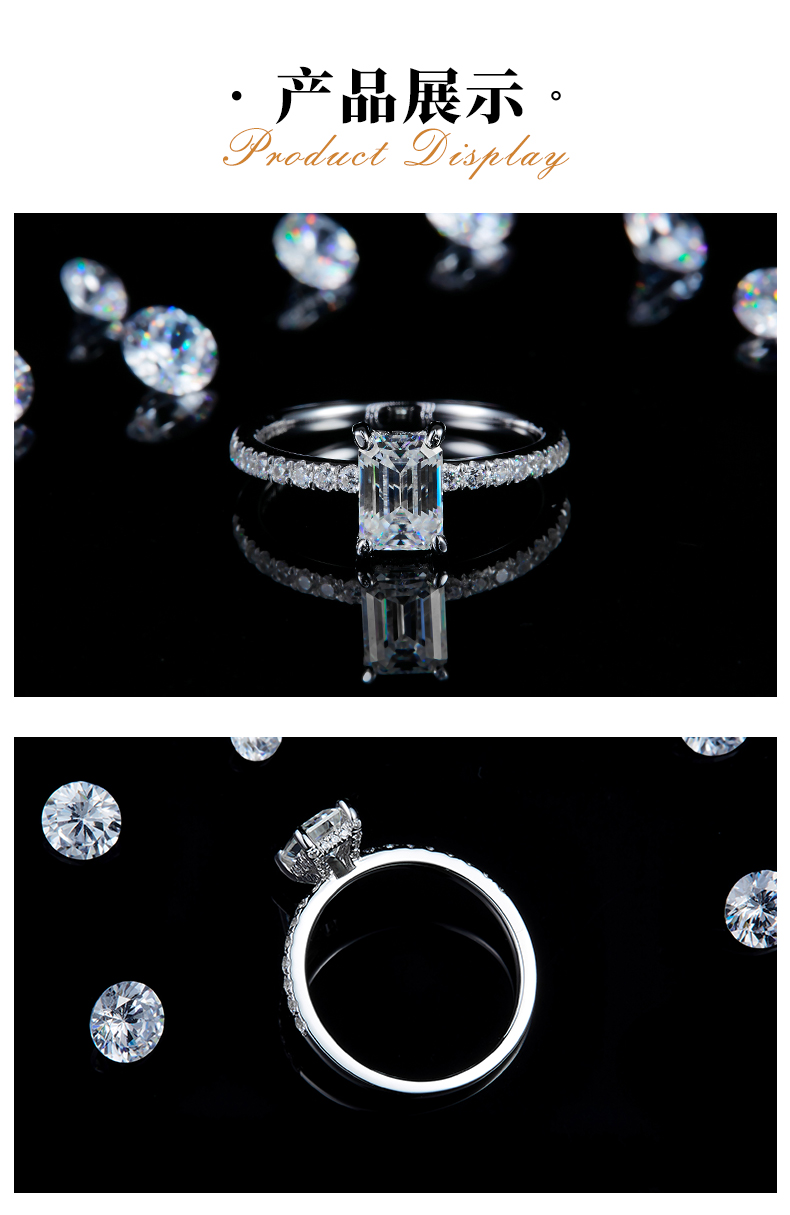 祖母切女戒S925银镀白金定制选款主石莫桑钻1.0ct/副石高碳钻 - 3