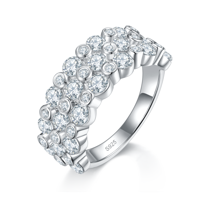 水泡碎钻排戒S925银镀白金定制选款副石Moissanite4.285ct