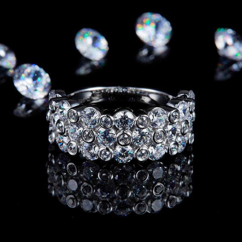 水泡碎钻排戒S925银镀白金定制选款副石Moissanite4.285ct