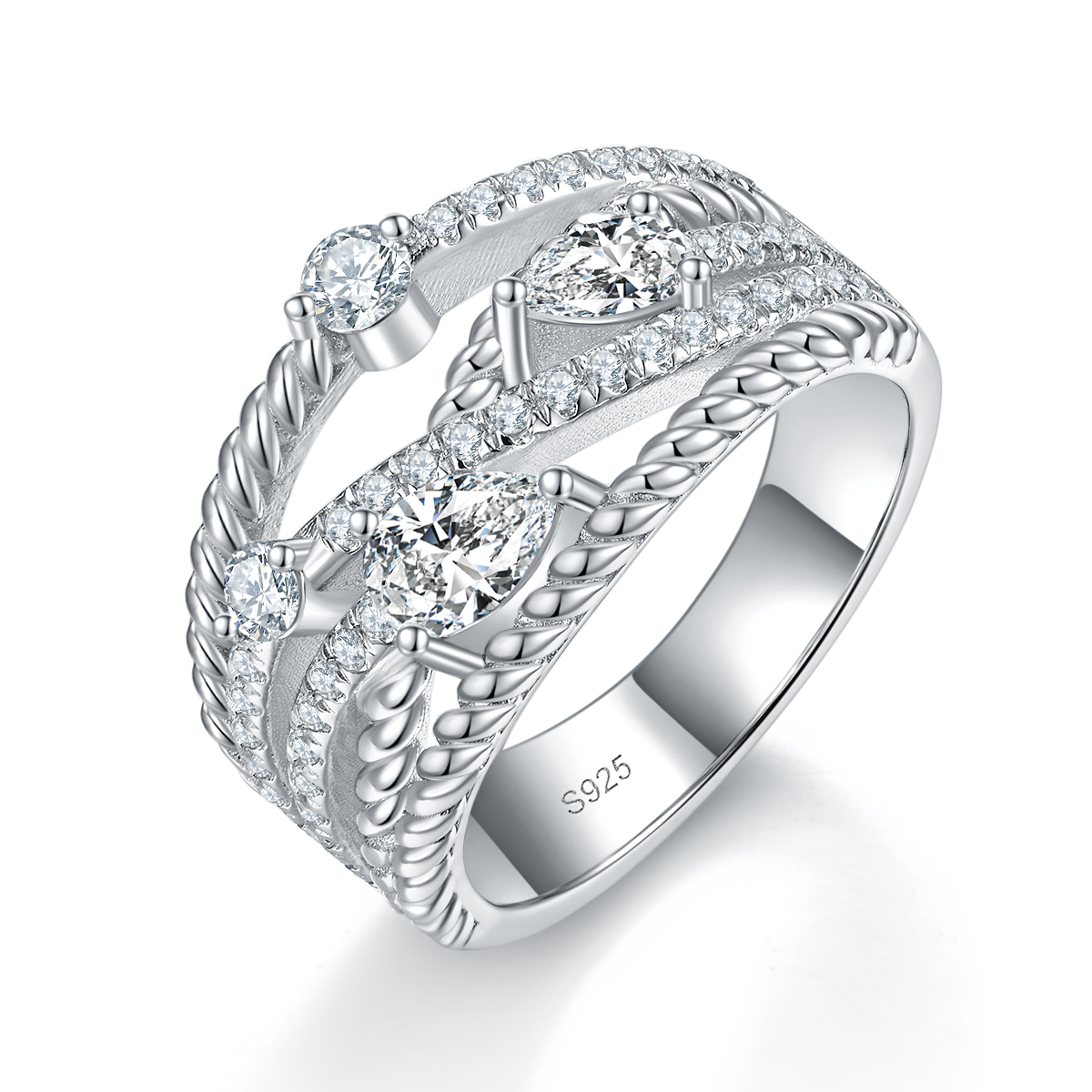 排戒女戒S925银镀白金定制选款主副石莫桑钻0.5ct