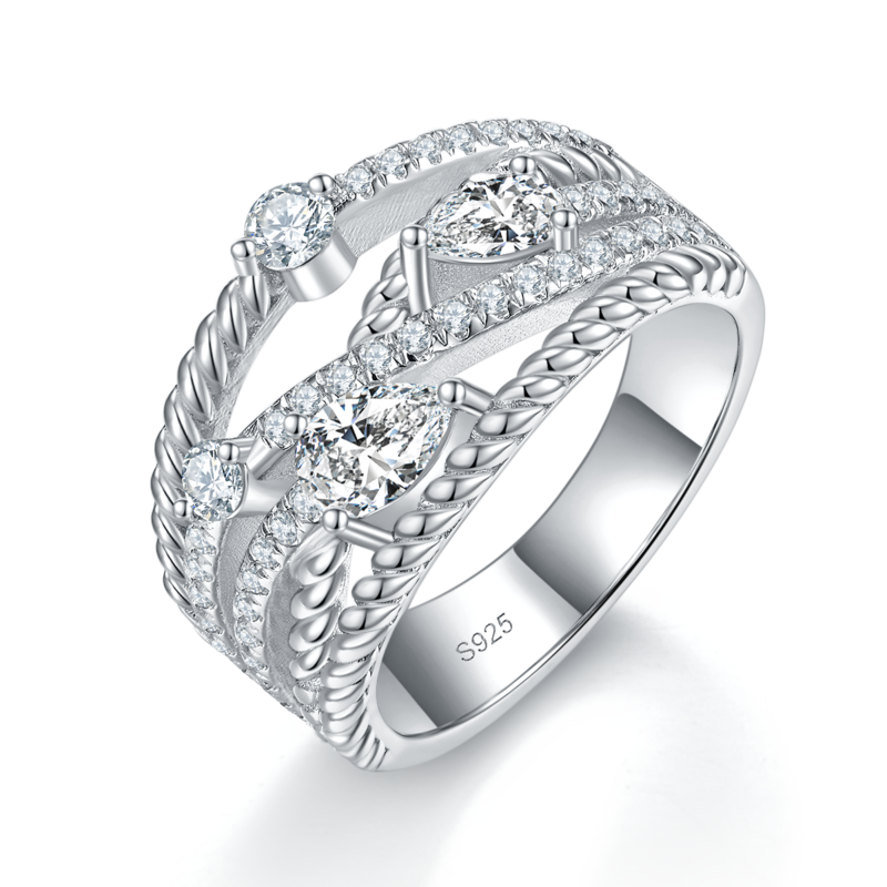 排戒Women's RingS925银镀白金定制选款主副石Moissanite0.5ct