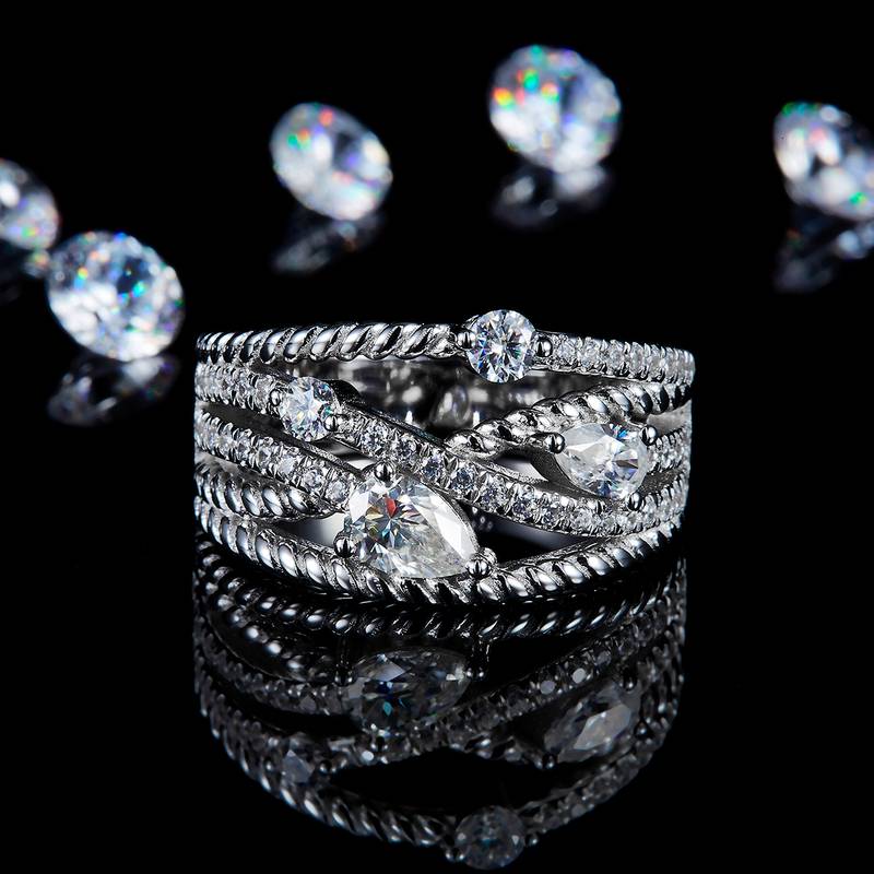 排戒Women's RingS925银镀白金定制选款主副石Moissanite0.5ct