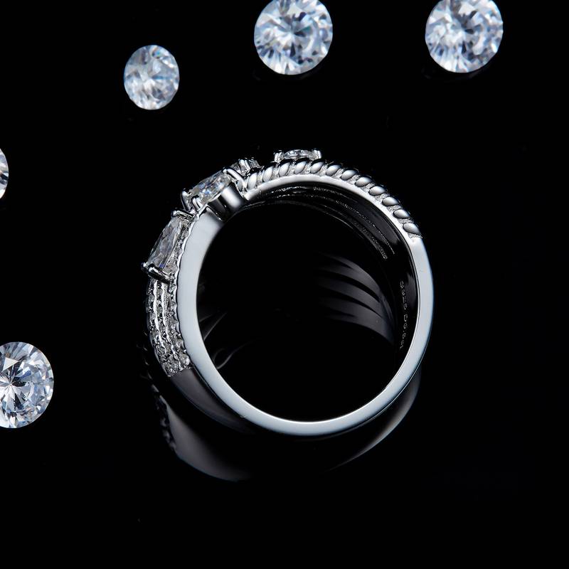 排戒Women's RingS925银镀白金定制选款主副石Moissanite0.5ct