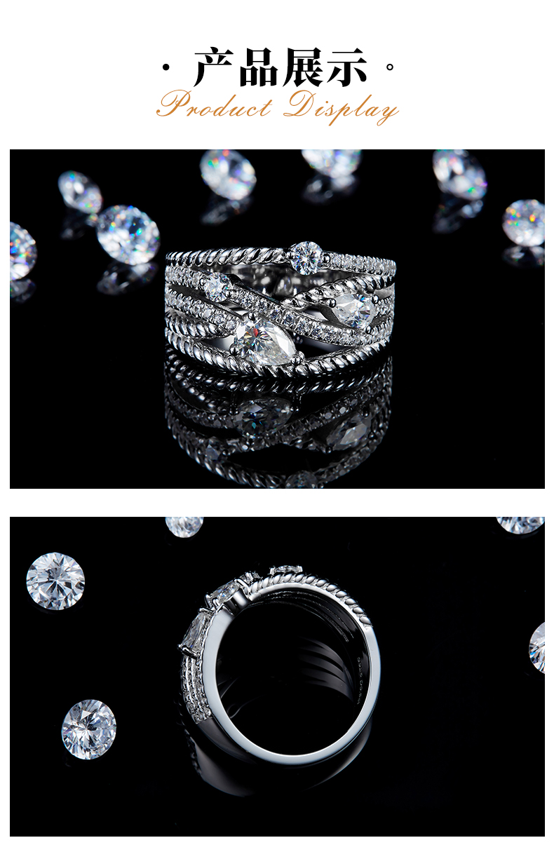 排戒女戒S925银镀白金定制选款主副石莫桑钻0.5ct - 3