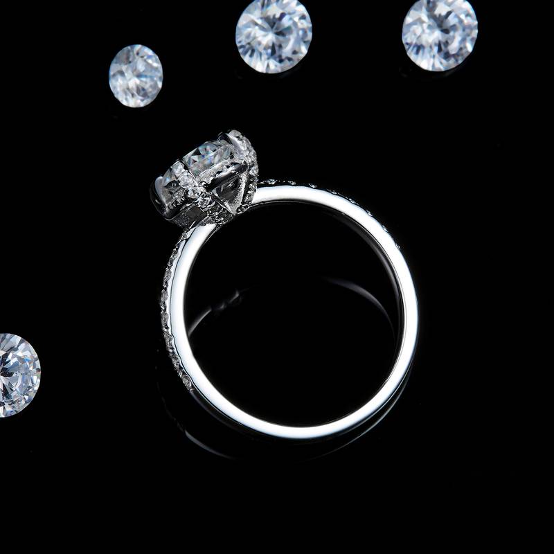 蛋形圆包Women's RingS925银镀白金定制选款主石Moissanite1.5ct/副石高碳钻